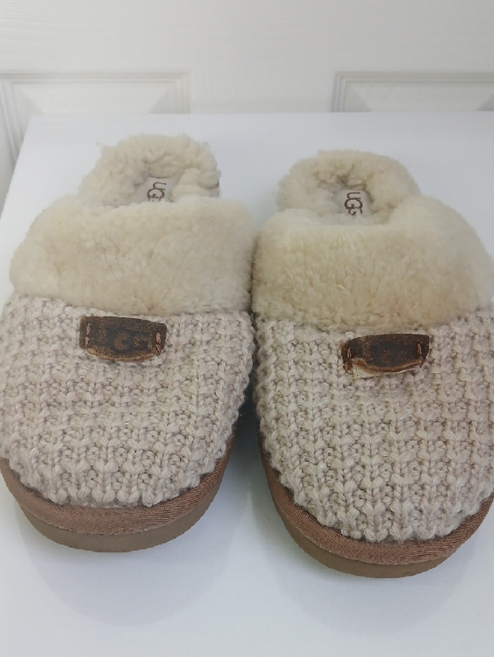 UGG Cream Knit Shearling Clog Slippers
